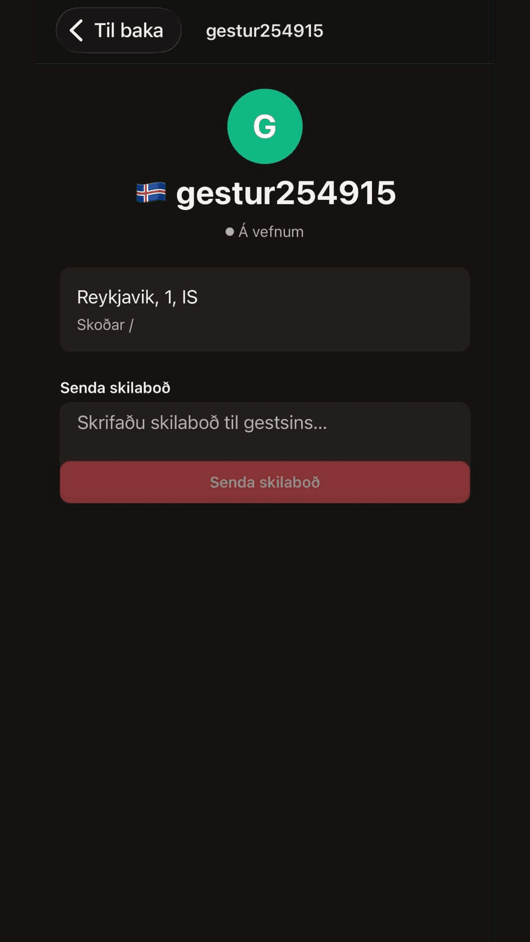 A website visitor shown in real time in the Spjallbox app